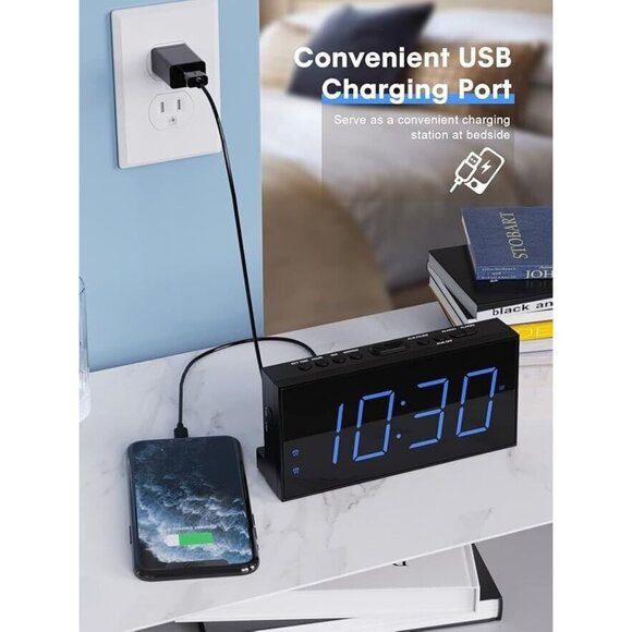 Digital Alarm Clock with USB Charger, Loud Large Display for Heavy Sleepers NEW - Picture 2 of 12